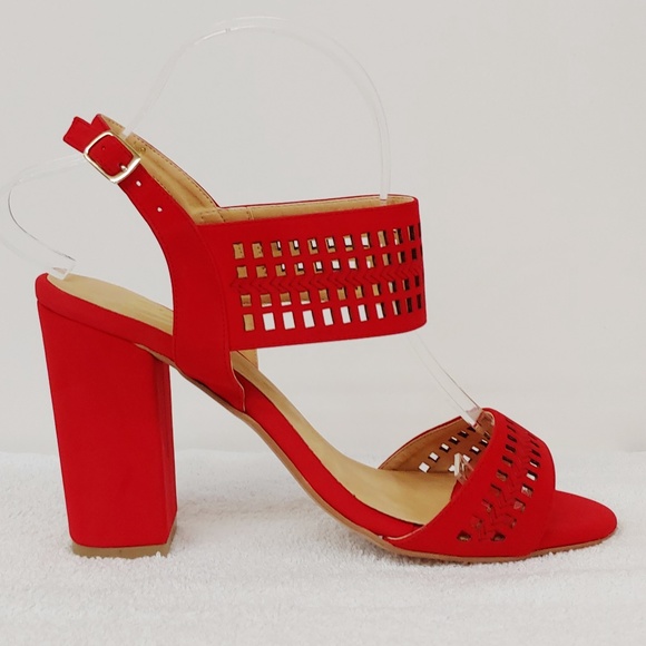 Flaming Red Cut-out Block Heels - Picture 2 of 5